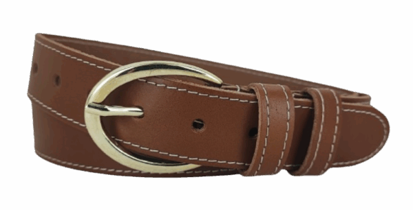 Leren Riem Gouden Gesp - Kleur: Cognac - 100% Echt Leer