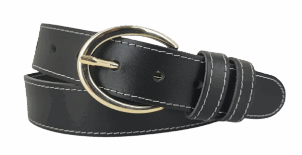 Leren Riem Gouden Gesp - Kleur: Zwart - 100% Echt Leer