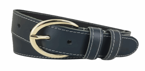 Leren Riem Gouden Gesp - Kleur: Navy - 100% Echt Leer