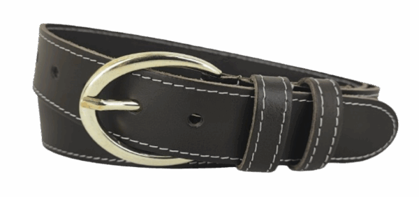 Leren Riem Gouden Gesp - Kleur: Bruin - 100% Echt Leer