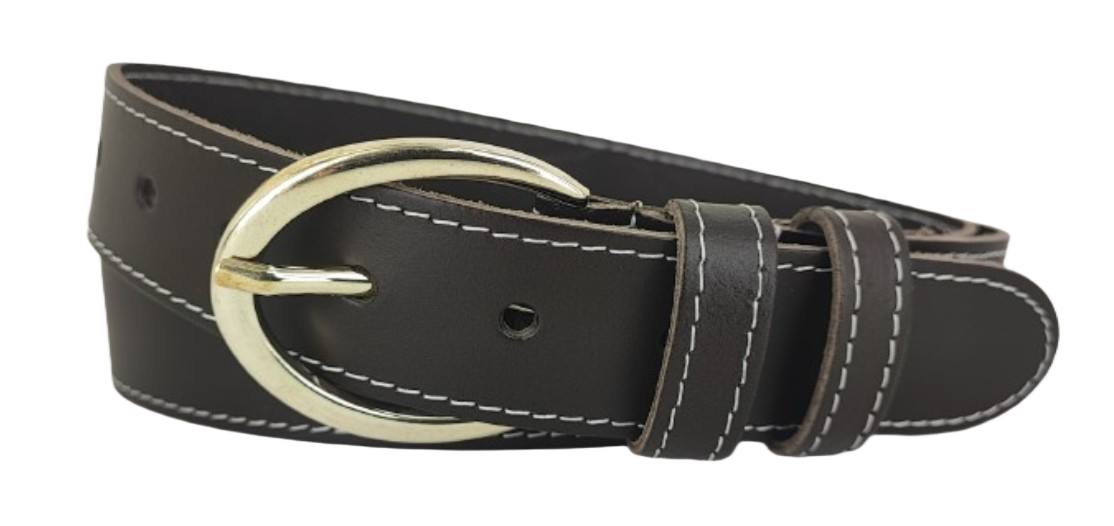 Leren Riem Gouden Gesp - Kleur: Bruin - 100% Echt Leer